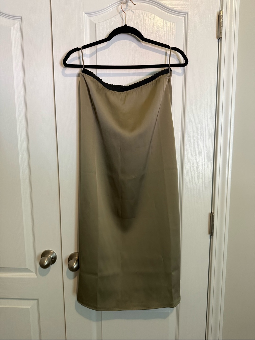 BNWT MARBLE Olive Midi Slip Skirt with Black Trim